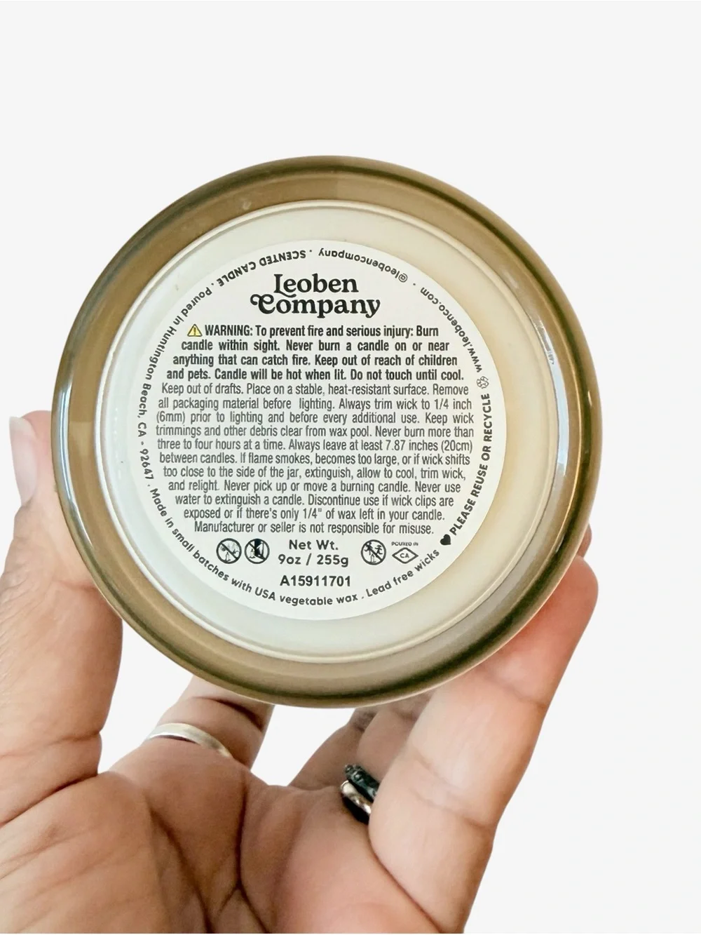 Leoben Company Rosemary Santal Vegan Soy Scented Candle - Cream